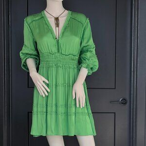 Maje Green  Mini Dress | Boho Cottagecore Long Sleeve V Neck Size 36